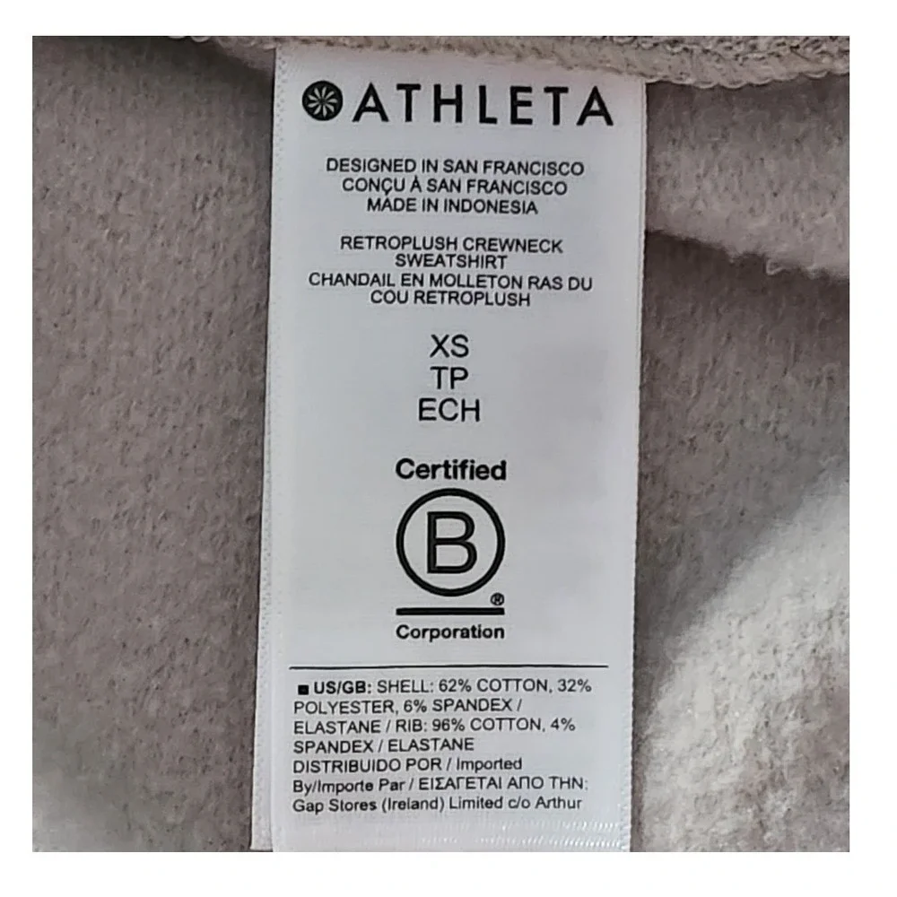 Athleta Retroplush Crew Neck Sweatshirt Size XS Extra Small Gym Sport Cozy - Picture 9 of 10